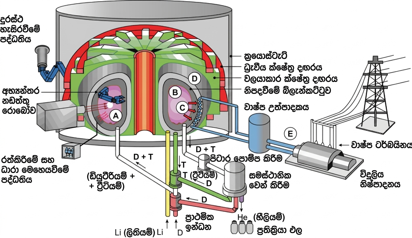 Experimental tokamak fusion reactor generating plasma for clean energy research.