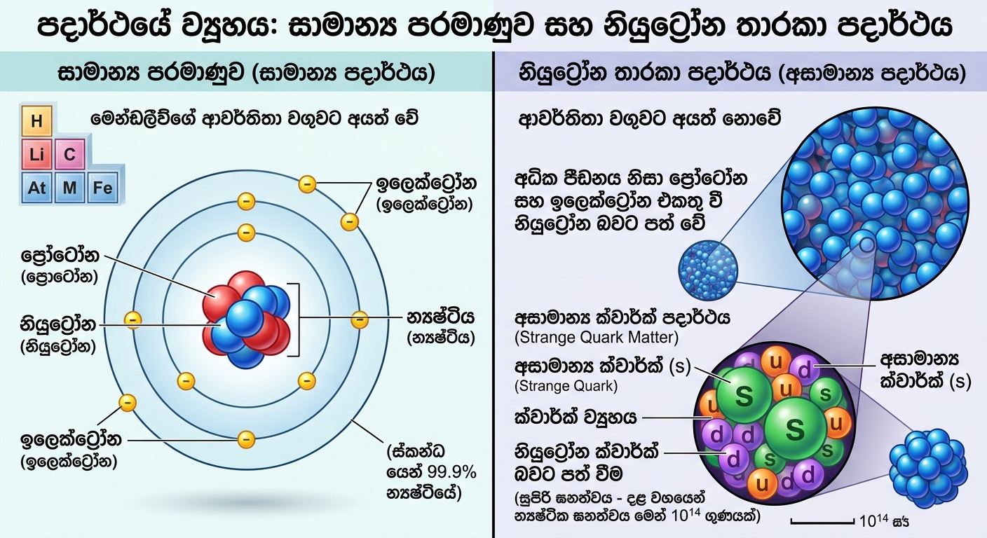 මෙන්ඩලීව්ගේ ආවර්තිතා වගුවෙන් පිටත රසායනික මූලද්රව්ය පැවතිය හැකිද? 9 නියුට්රෝන තාරකාවක ඇති අසාමාන්ය පදාර්ථය (strange matter / quark structure - ආවර්තිතා වගුවට අයත් නොවන බව
